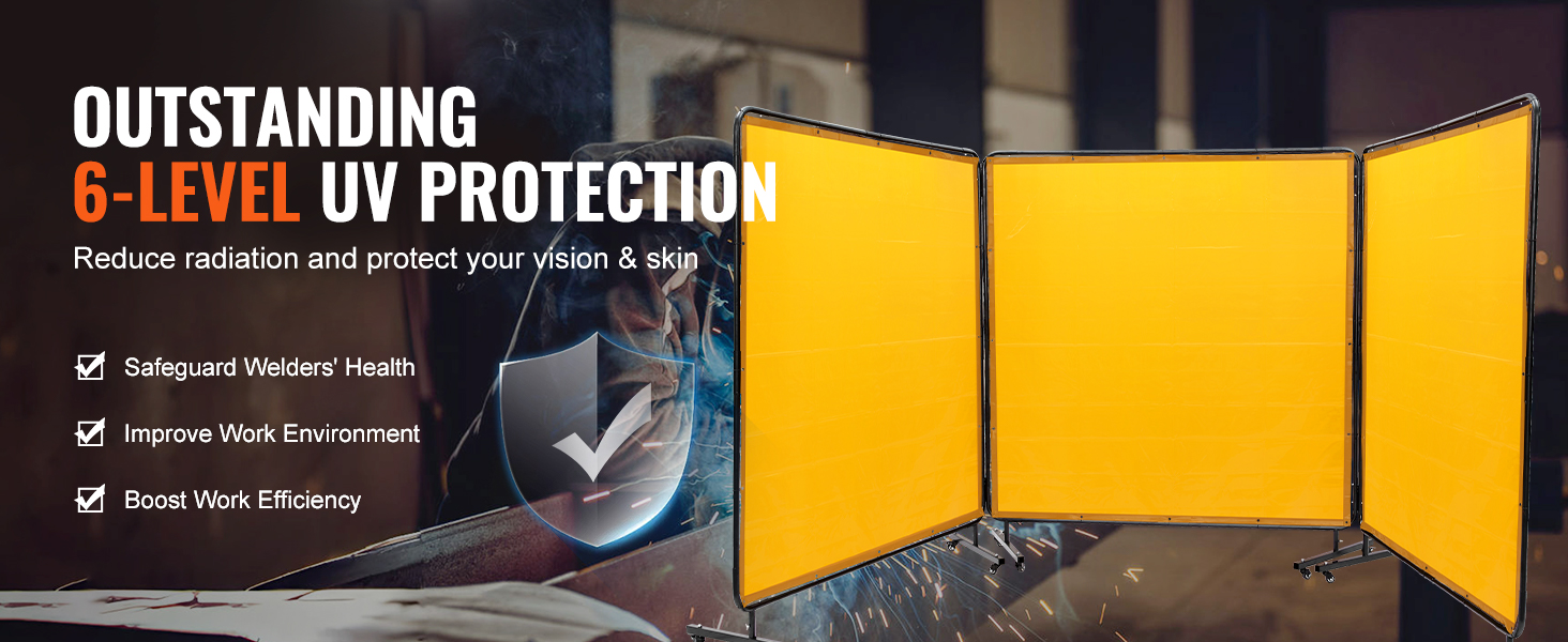 VEVOR welding screen with 6-level uv protection, safeguard welders' health, and boost work efficiency.