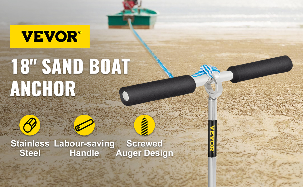 VEVOR sand anchor for boats with stainless steel, labor-saving handle, and auger design.