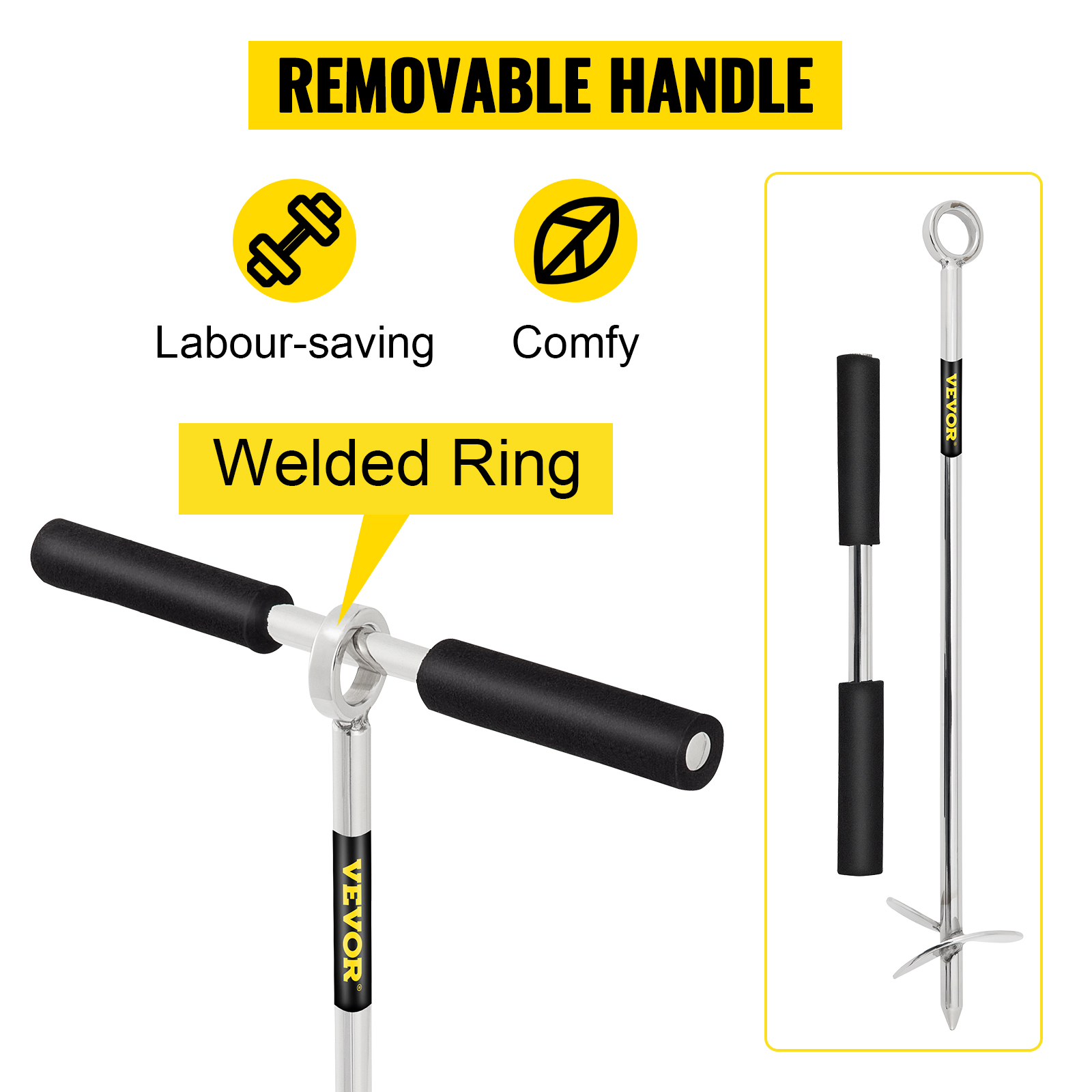 VEVOR sand anchor with removable handle, welded ring, and labor-saving design.