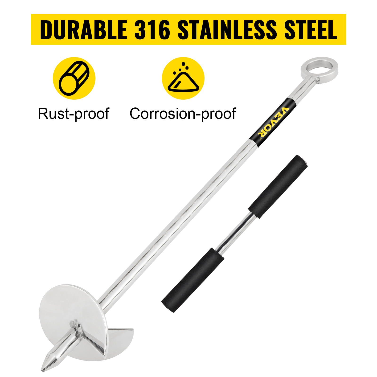 VEVOR sand anchor: durable 316 stainless steel, rust-proof, corrosion-proof.