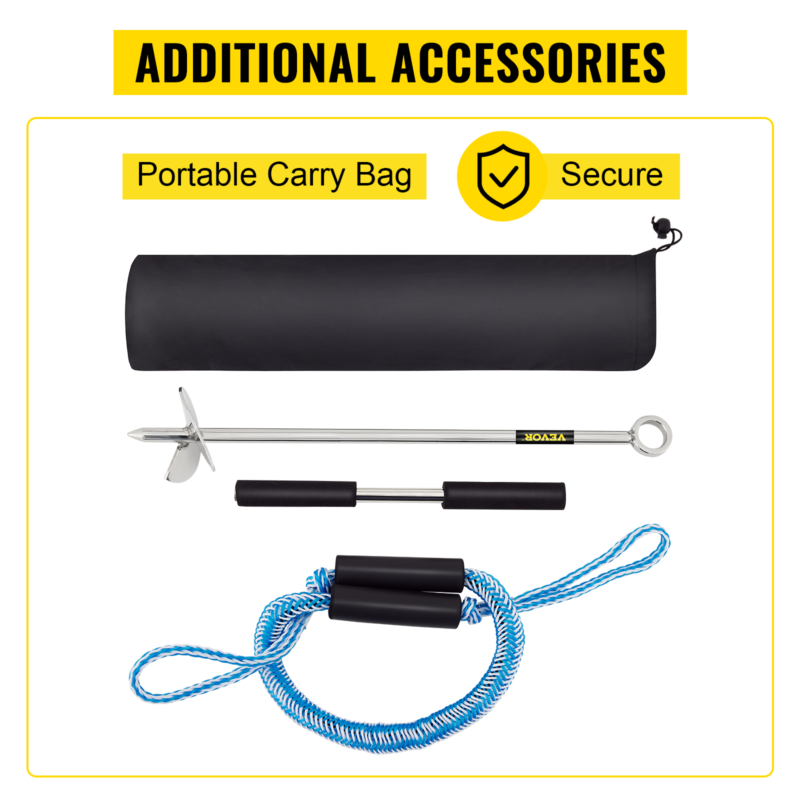 VEVOR sand anchor with portable carry bag and secure rope accessory set.