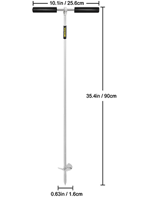 VEVOR sand anchor with t-handle, measures 35.4in length and 0.63in diameter.