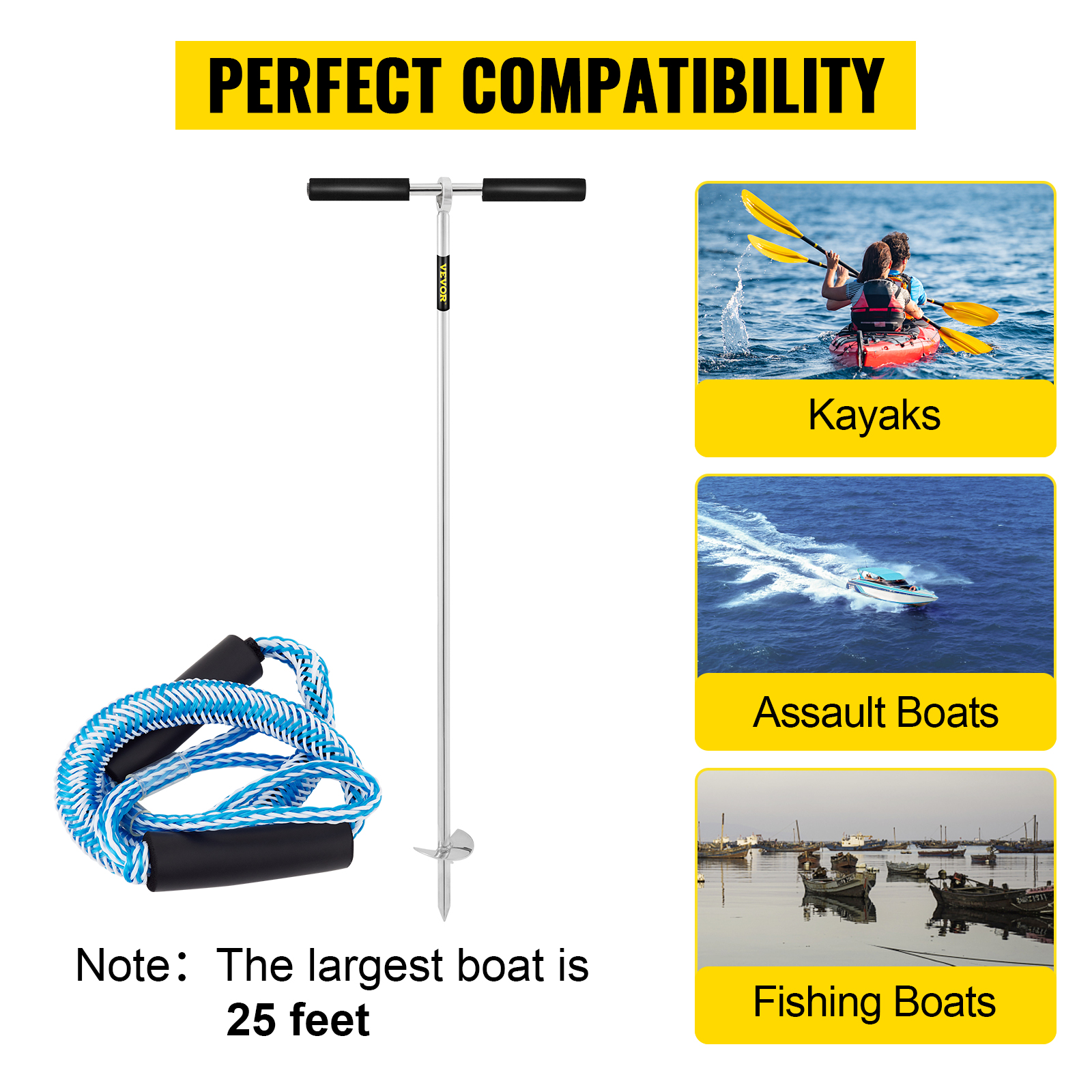 VEVOR sand anchor for kayaks, assault boats, and fishing boats up to 25 feet.