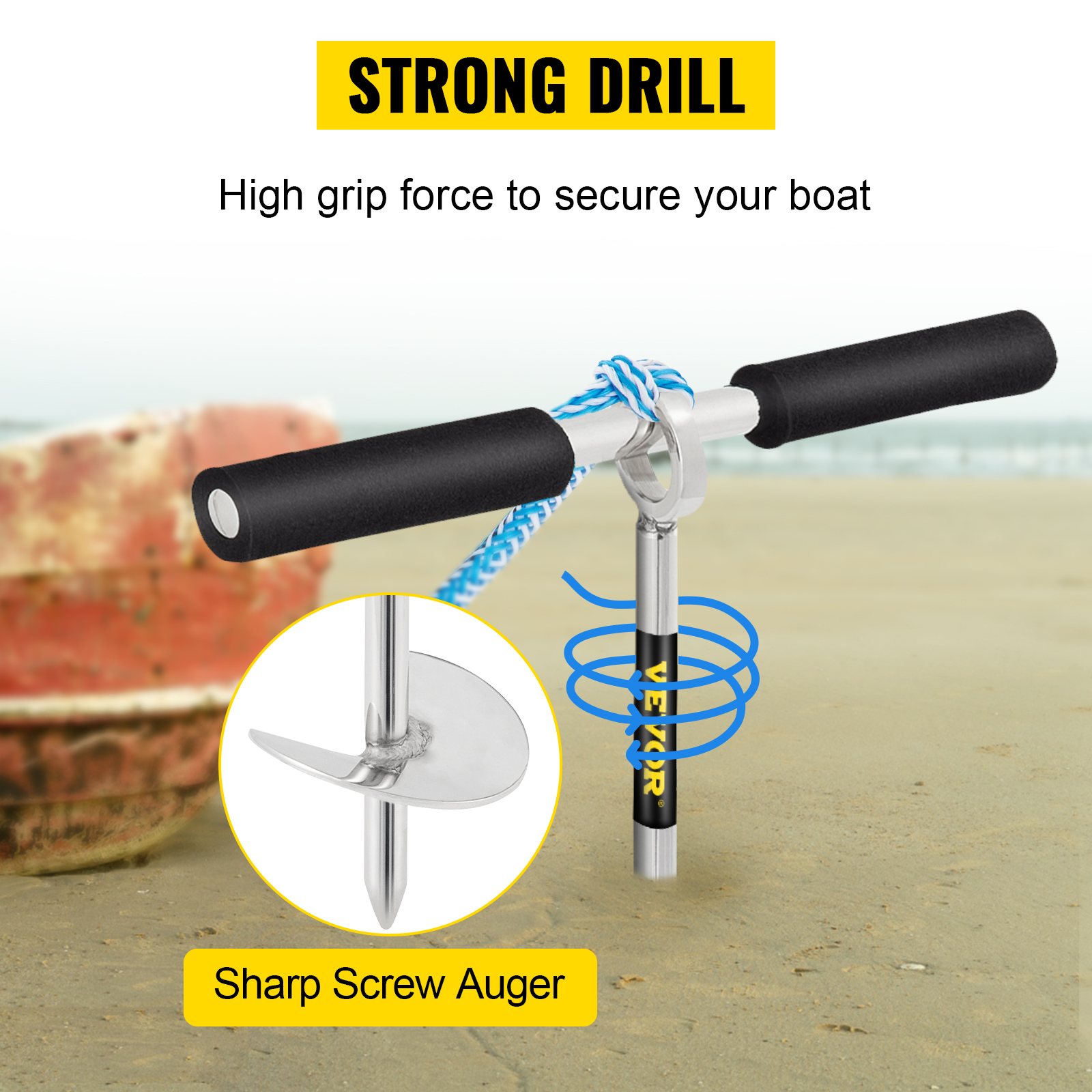 VEVOR sand anchor with sharp screw auger for strong grip to secure your boat.