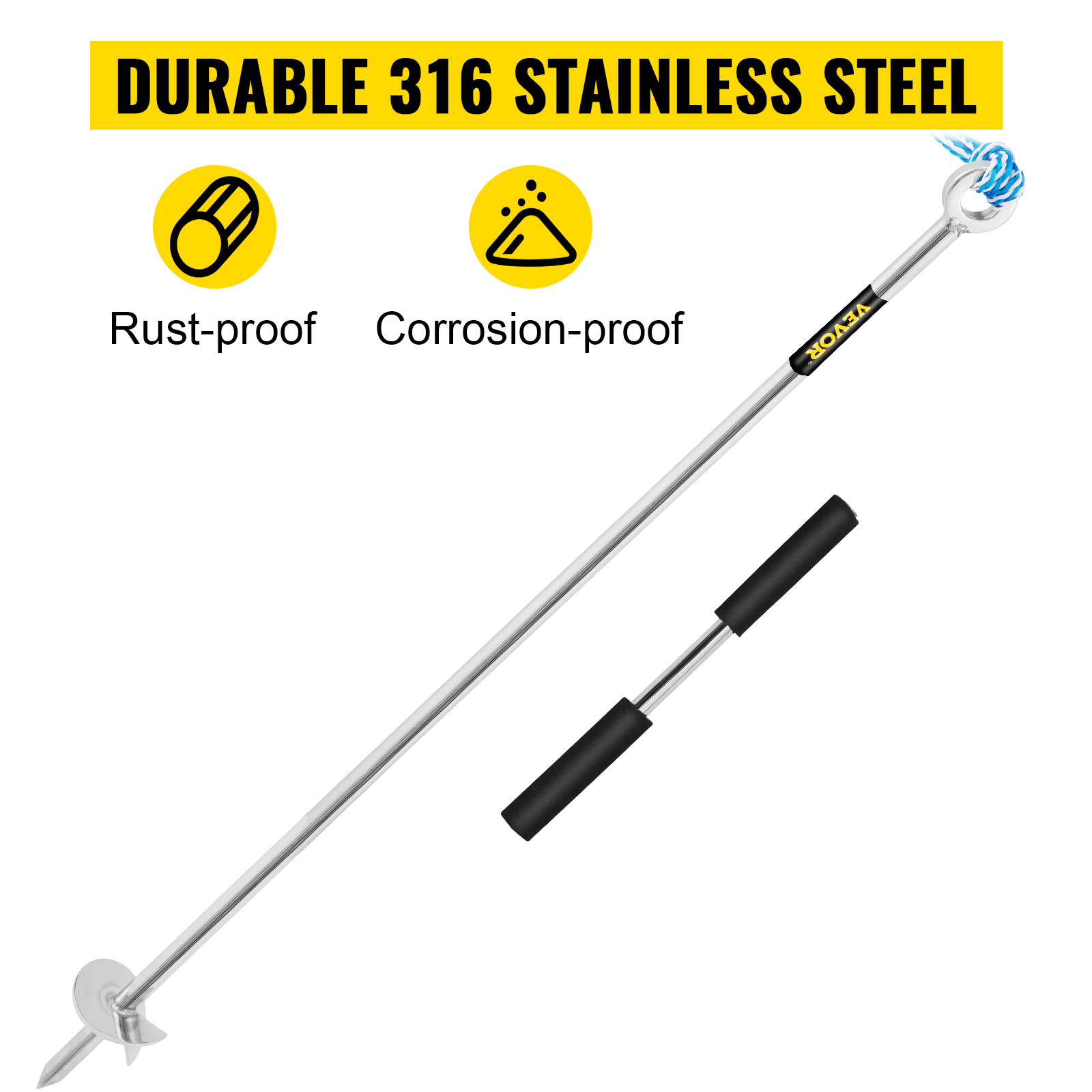VEVOR sand anchor in stainless steel, with rust-proof and corrosion-proof features.
