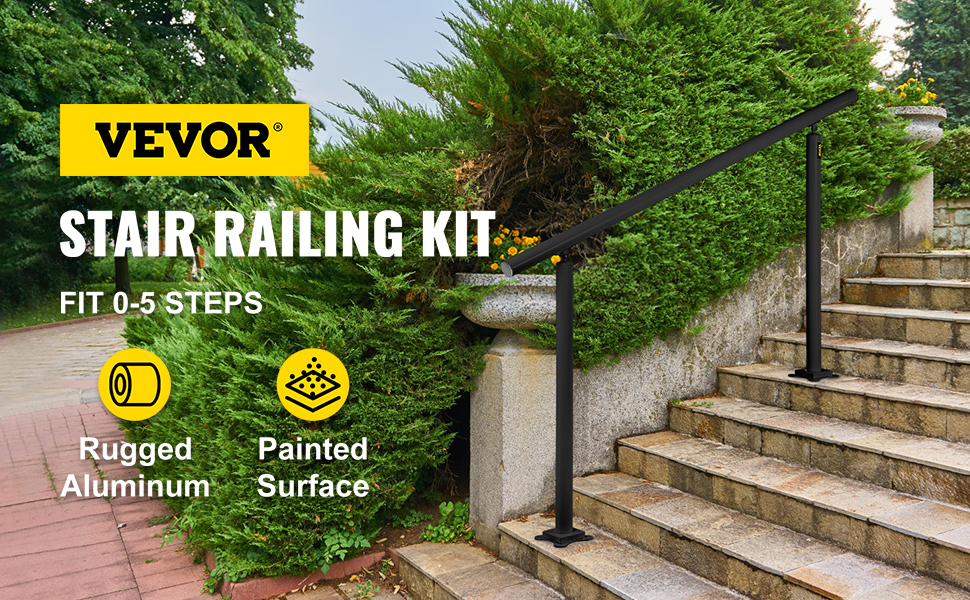 VEVOR outdoor stair railing kit in rugged aluminum with a painted surface for 0-5 steps.