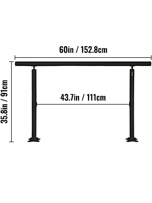 black VEVOR outdoor stair railing kit with dimensions labeled: 60 inches wide, 35.8 inches high.