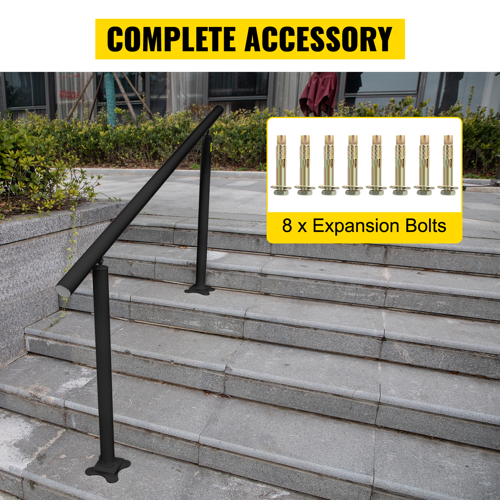 VEVOR outdoor stair railing kit with 8 expansion bolts for concrete steps, ideal for home safety.