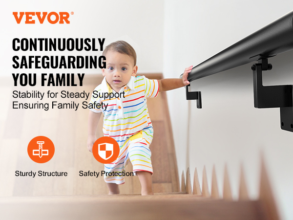 VEVOR handrail for stability and safety, sturdy structure highlighted in home setting.