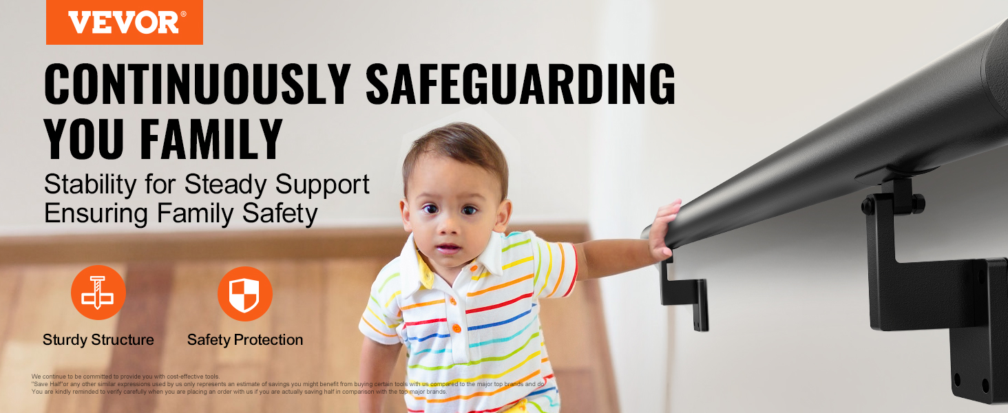 VEVOR handrail for stability and safety, sturdy structure highlighted in home setting.