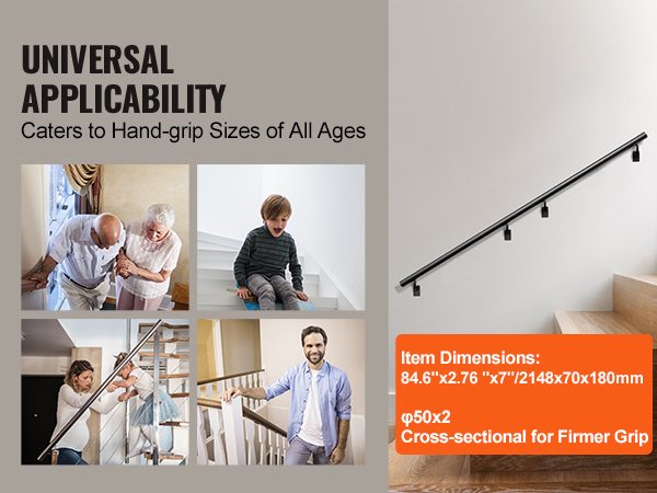 universal applicability: VEVOR handrail caters to all ages, providing firm grip and support on stairs.