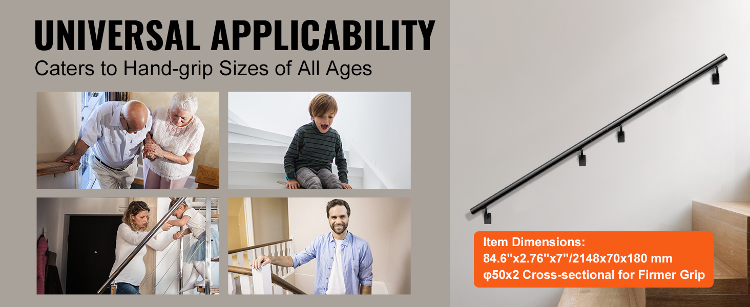 universal applicability: VEVOR handrail caters to all ages, providing firm grip and support on stairs.