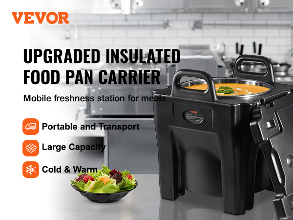 VEVOR insulated food carrier for cold and warm meals, portable and large capacity.