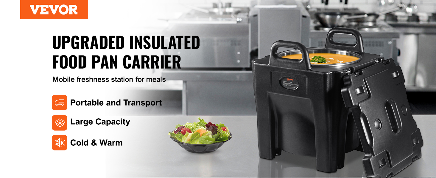 VEVOR insulated food carrier for cold and warm meals, portable and large capacity.