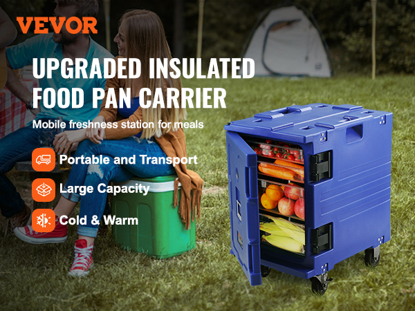 VEVOR insulated food pan carrier for outdoor events, large capacity, cold and warm.