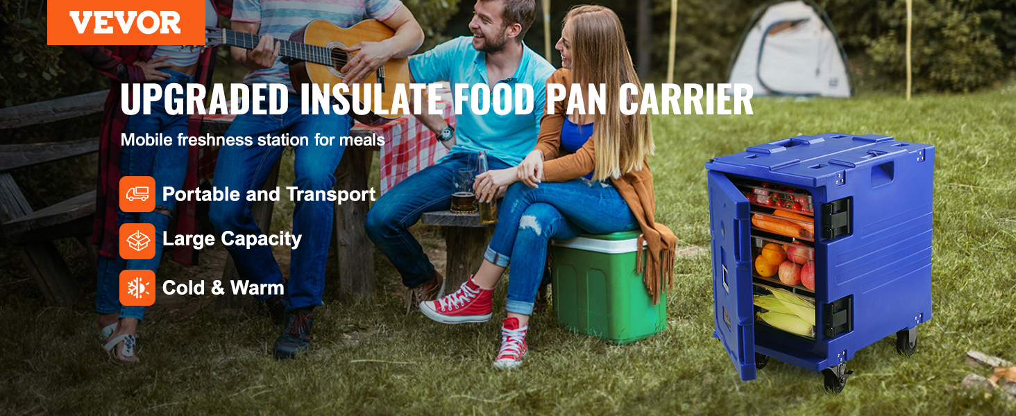 VEVOR insulated food pan carrier for outdoor events, large capacity, cold and warm.