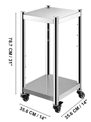 stainless steel VEVOR rice warmer stand with wheels, 78.7 cm tall, 35.6 cm wide.