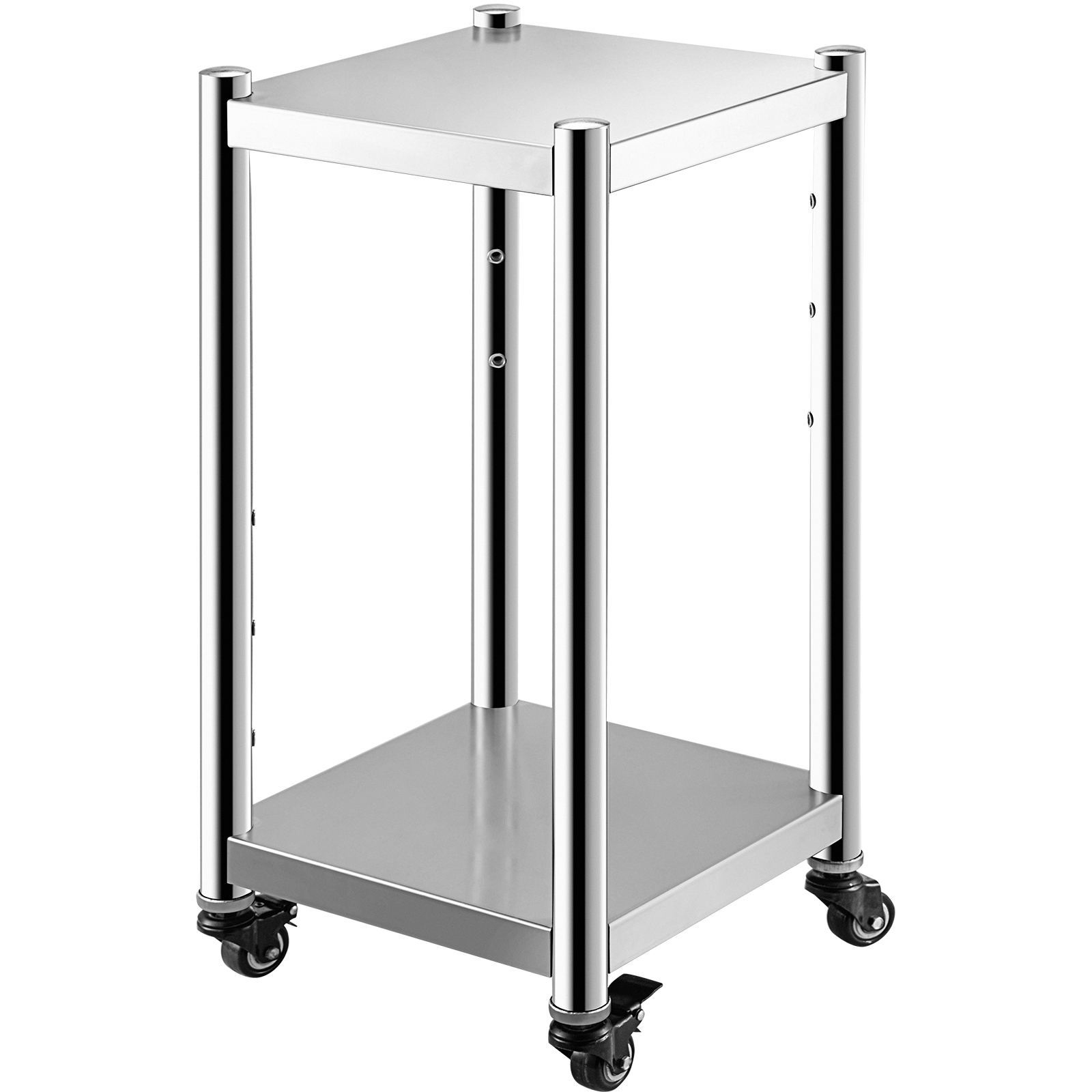 two-shelf stainless steel VEVOR rice warmer stand with wheels.