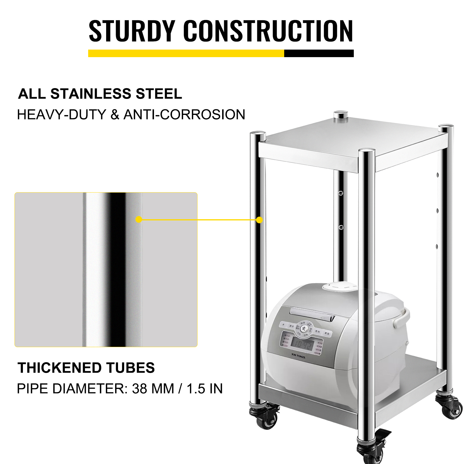 VEVOR rice warmer stand with stainless steel construction and thickened tubes.