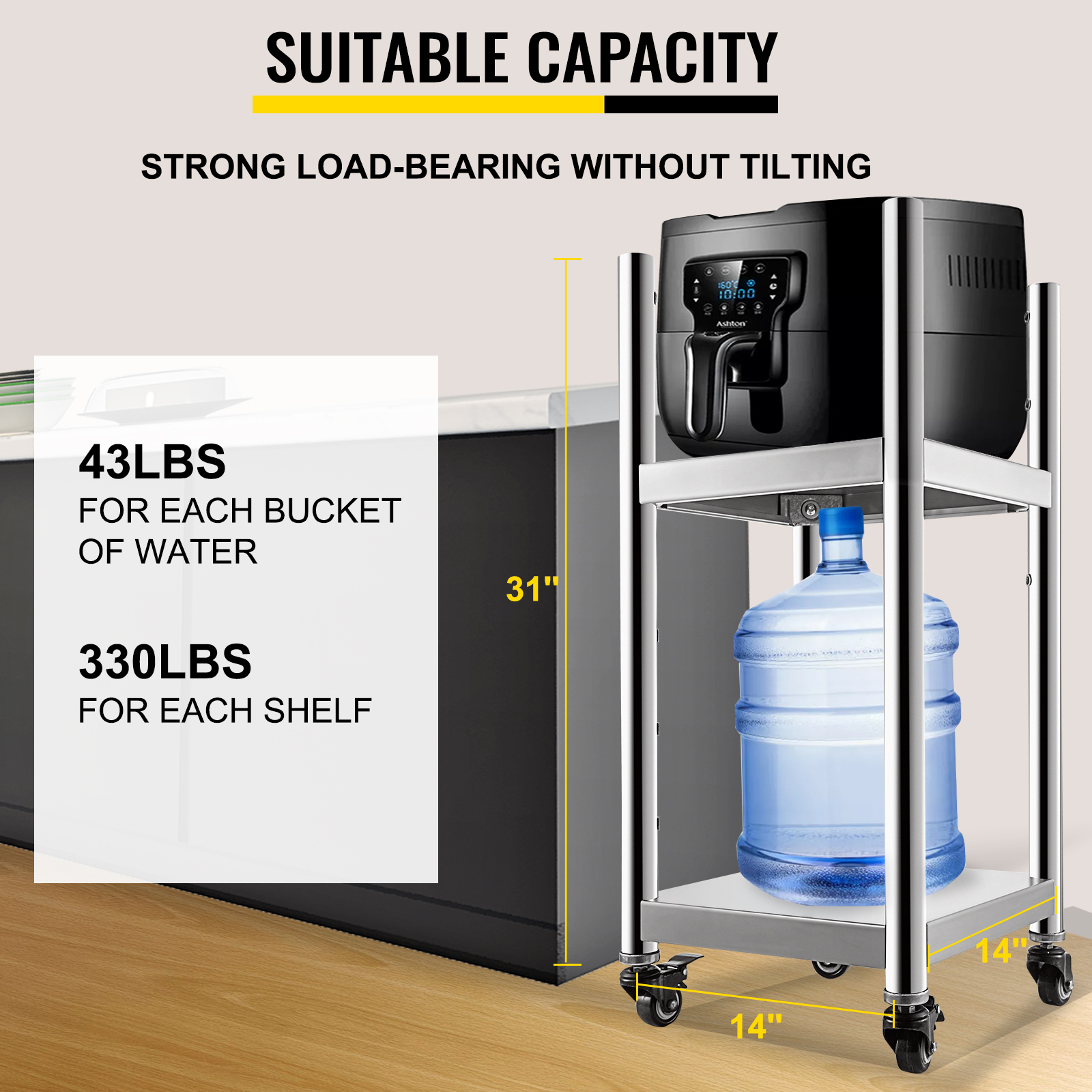 VEVOR rice warmer stand with strong load-bearing capacity, holds water bucket.