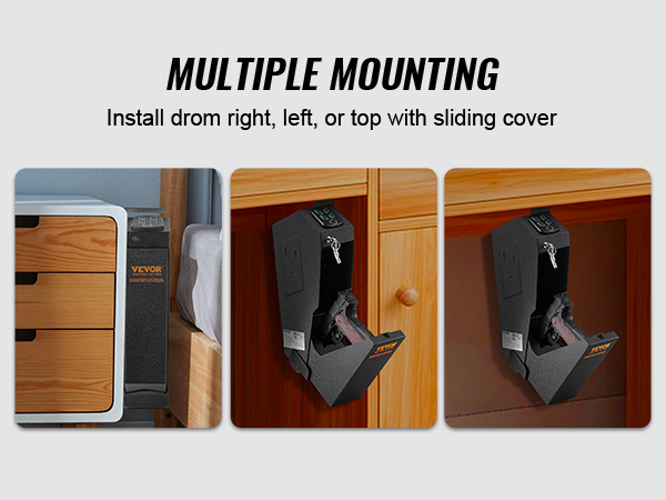 VEVOR mounted biometric gun safe, multiple mounting options under tables or beside bed.