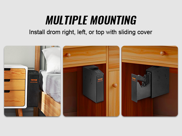 VEVOR mounted biometric gun safe with multiple mounting options and 4 self-tapping screws.