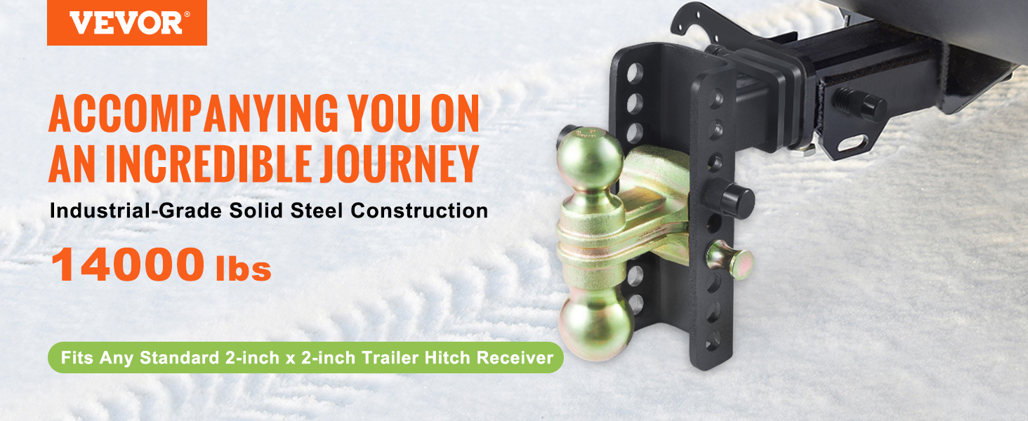 VEVOR adjustable trailer hitch with solid steel construction, 14000 lbs capacity. fits 2-inch receiver.