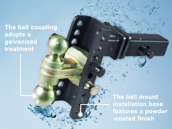 VEVOR adjustable trailer hitch with dual ball mounts, ready for harsh weather, rain, and wind resistance.