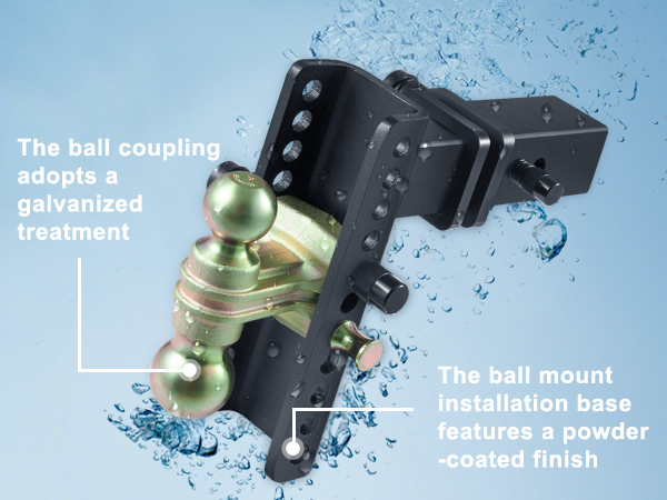 VEVOR adjustable trailer hitch with galvanized ball coupling and powder-coated mount against a blue backdrop.