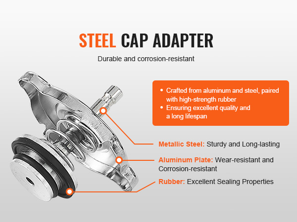 steel cap adapter for VEVOR radiator pressure tester; durable, corrosion-resistant with excellent sealing properties.