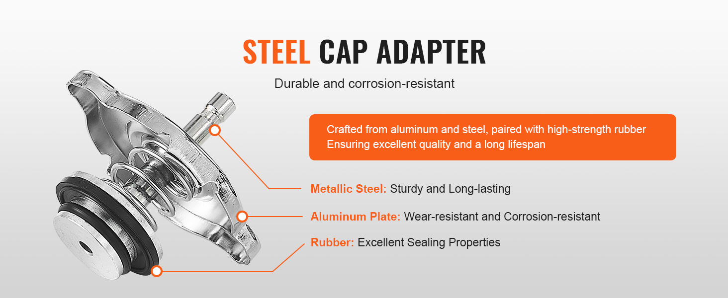 steel cap adapter for VEVOR radiator pressure tester; durable, corrosion-resistant with excellent sealing properties.