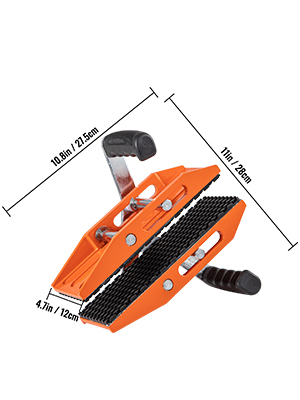 adjustable VEVOR granite lifting tools with grip handles, orange color, dimensions annotated.