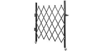 expandable black VEVOR security gate on wheels with cross-brace pattern.