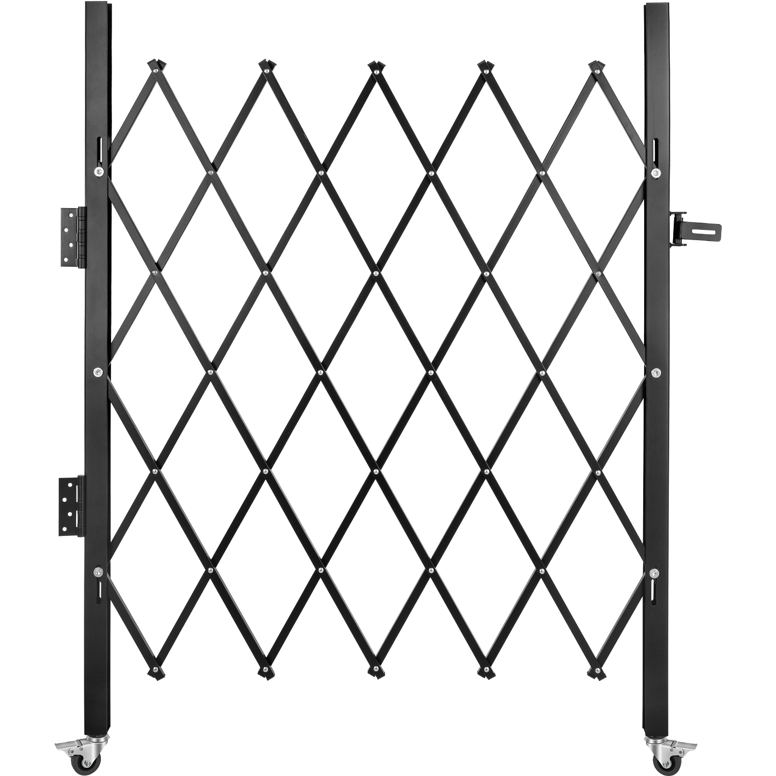 black VEVOR security gate with diamond pattern and caster wheels.
