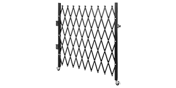 black VEVOR security gate with diamond-patterned design and caster wheels.
