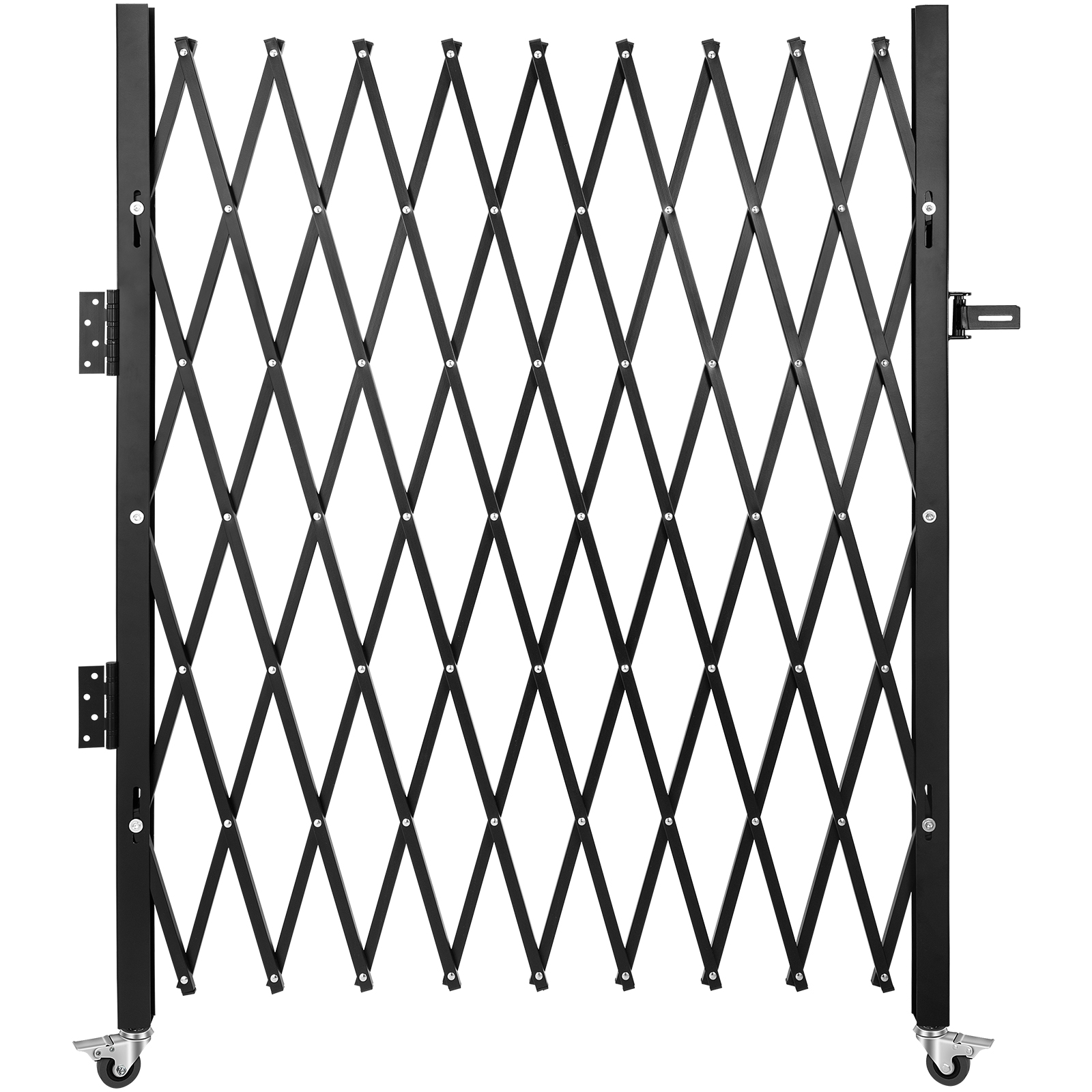 VEVOR security gate with black diamond lattice pattern and locking mechanism, on wheels.