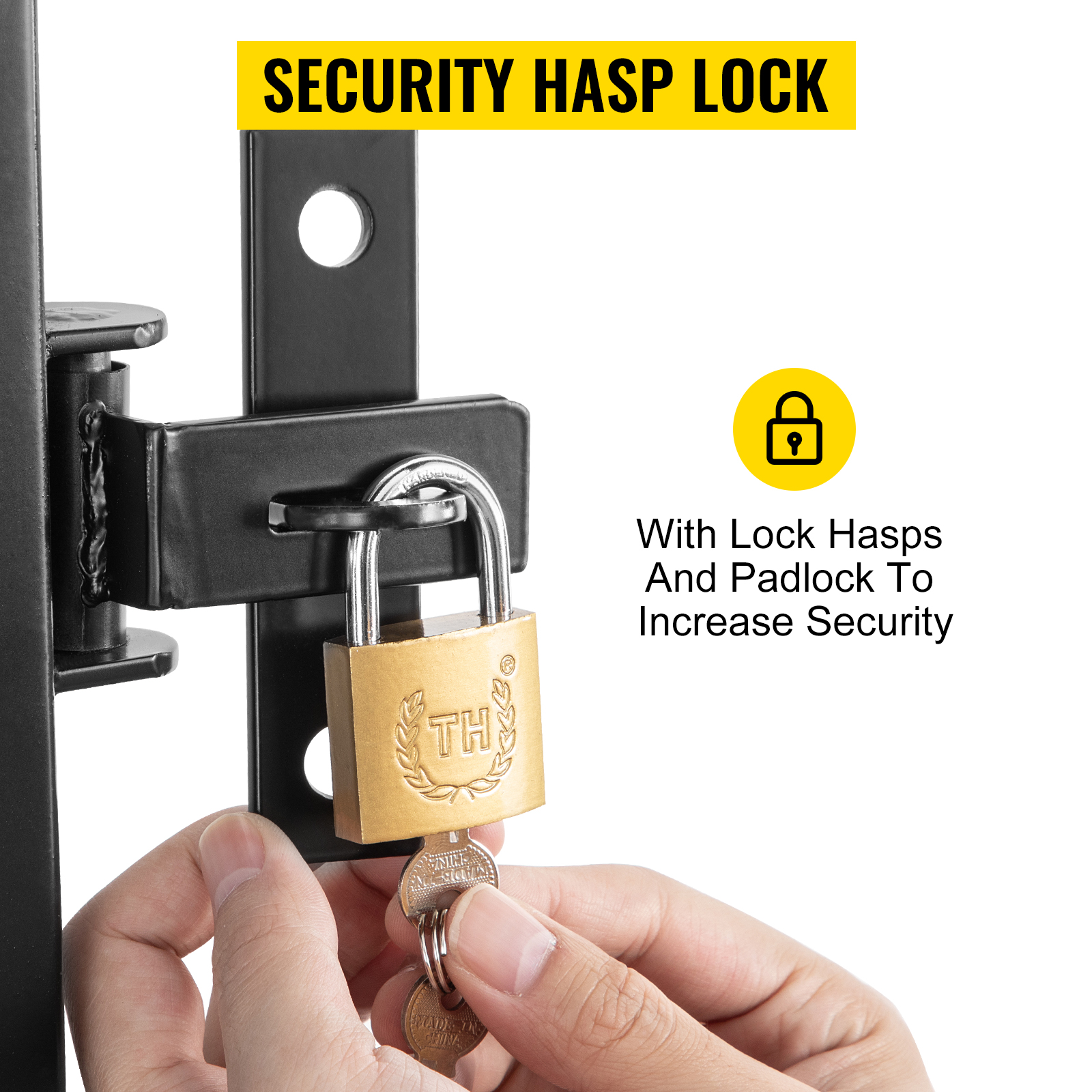 padlock and security hasp lock on a VEVOR security gate for increased protection.