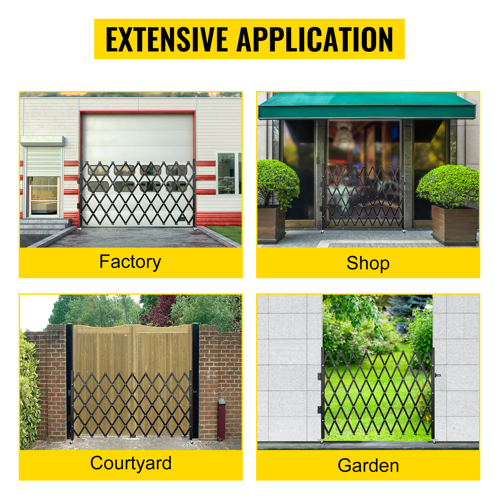 VEVOR security gate for factory, shop, courtyard, and garden applications.