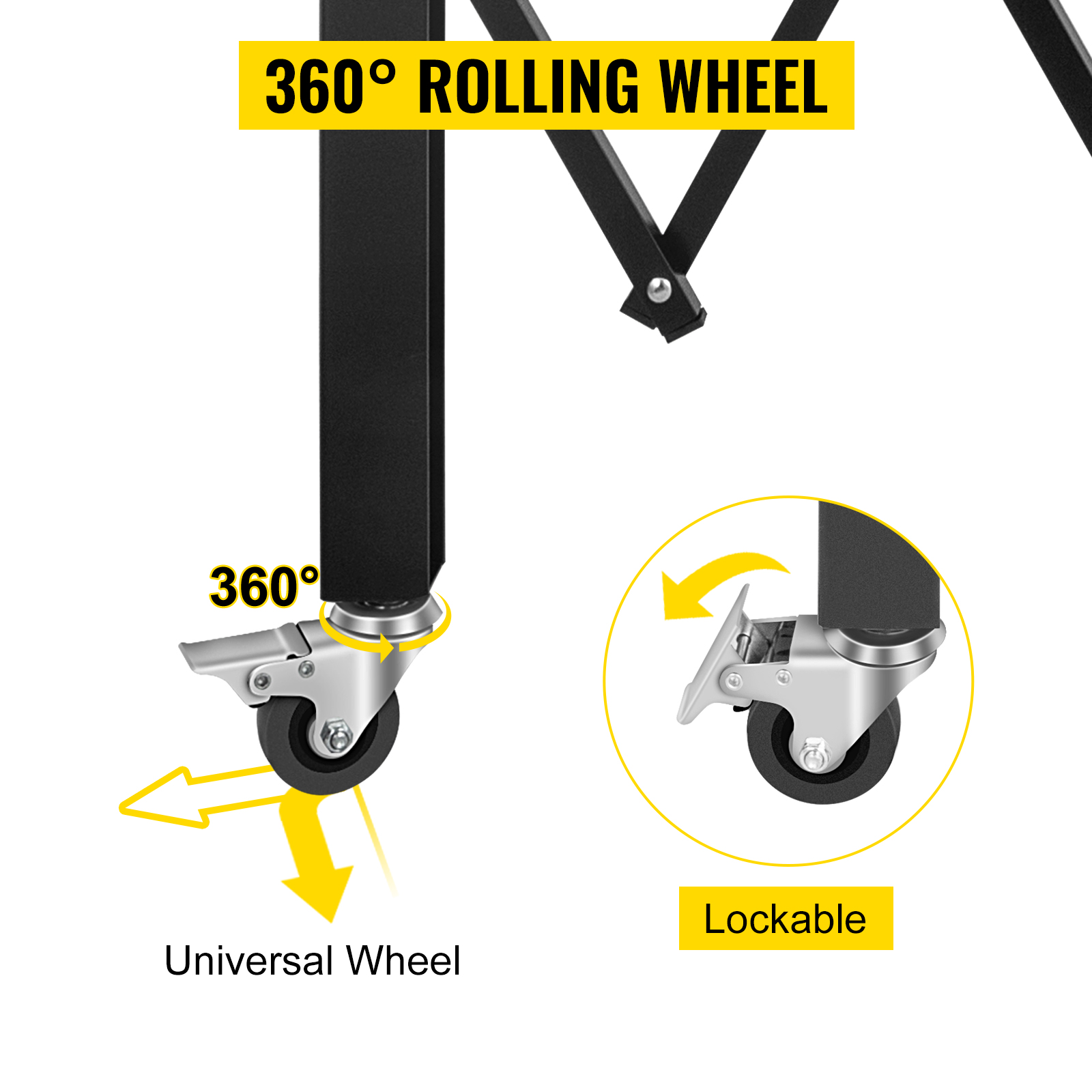 VEVOR salokāmie drošības vārti ar 360° rotējošiem un bloķējamiem riteņiem.