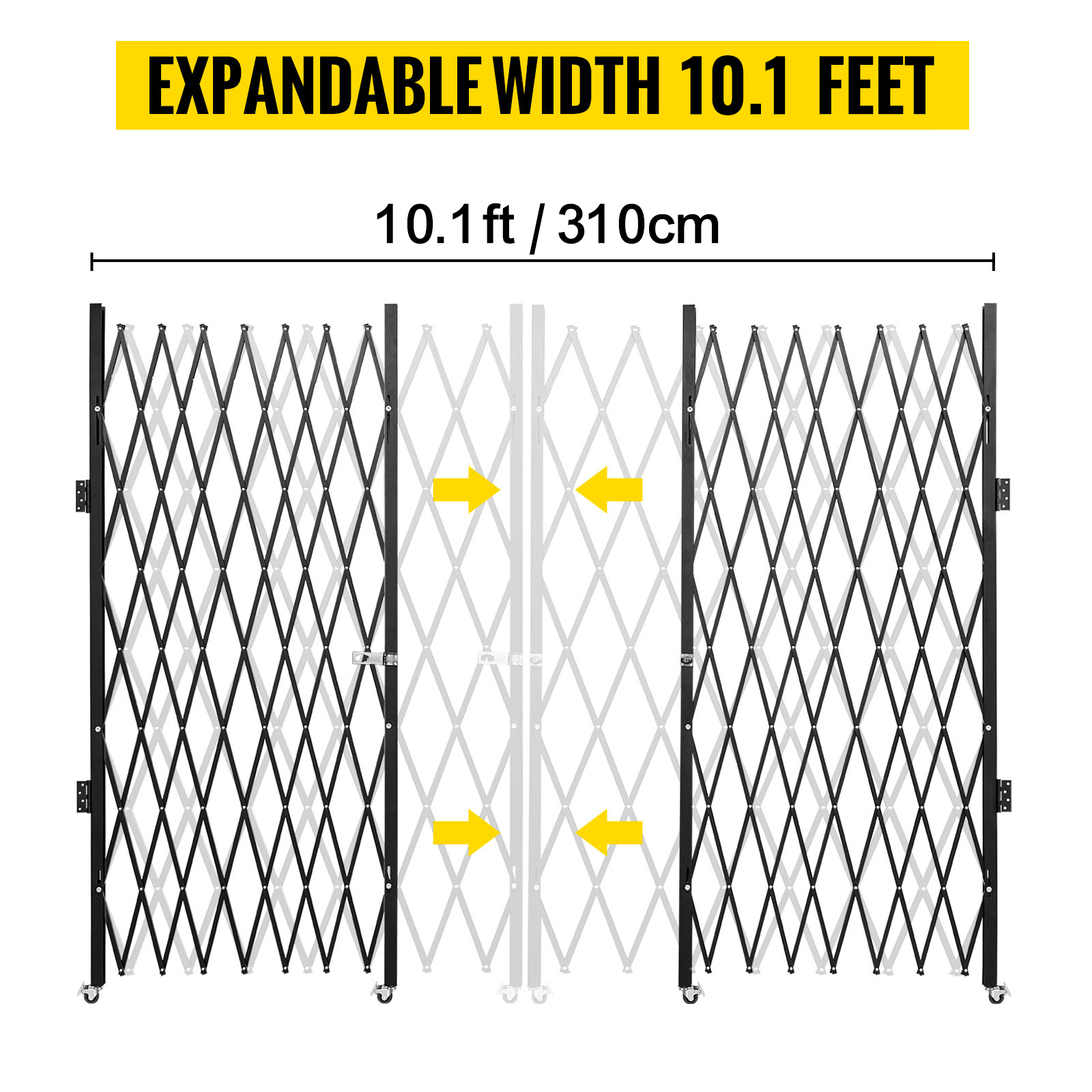 VEVOR folding security gate, expandable to 10.1 feet with steel accordion design.