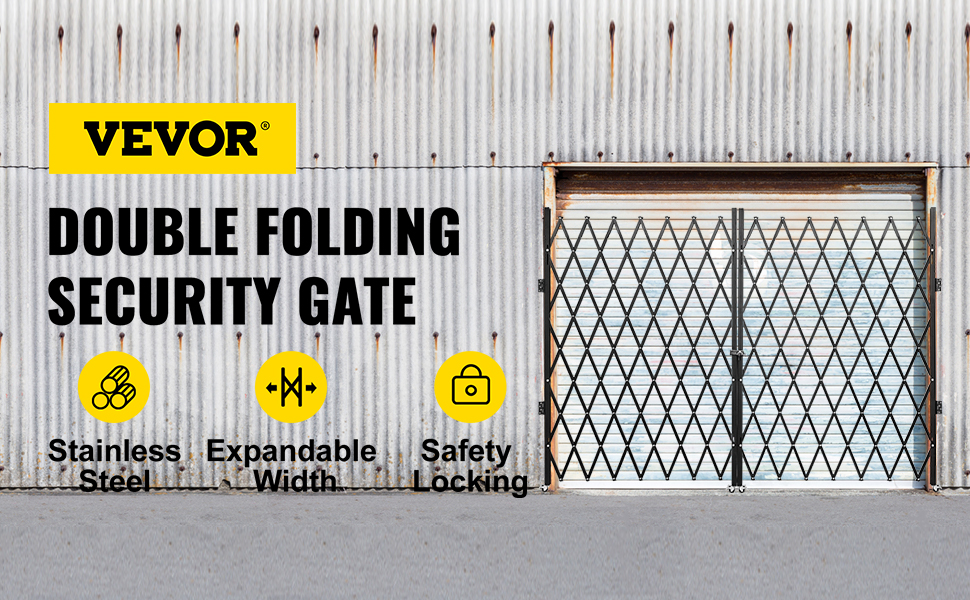VEVOR security gate: expandable double folding gate with stainless steel and safety locking.