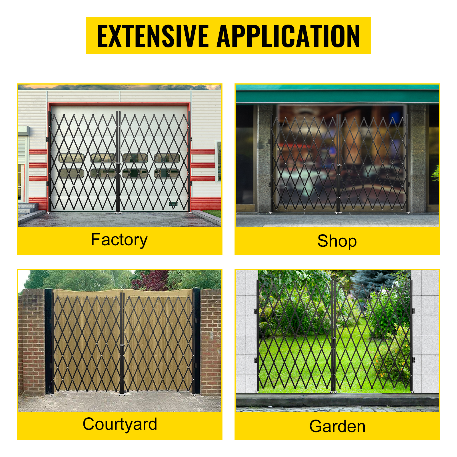 VEVOR security gate for factory, shop, courtyard, and garden applications.