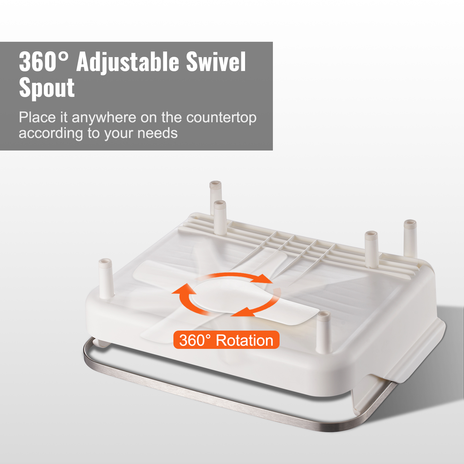 VEVOR dish drying rack with 360° adjustable swivel spout for versatile countertop placement.