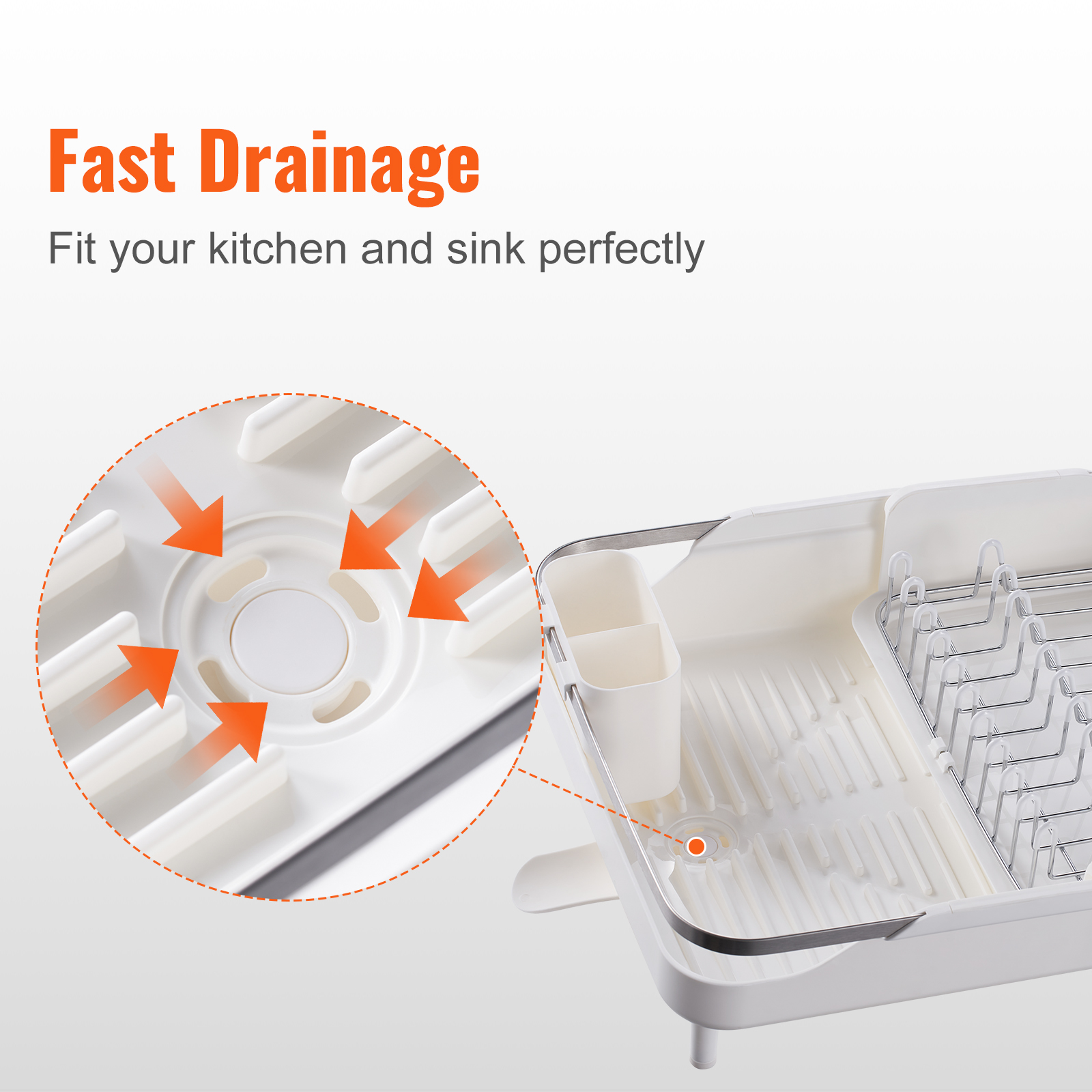 VEVOR dish drying rack with fast drainage system, fitting perfectly into your kitchen and sink.