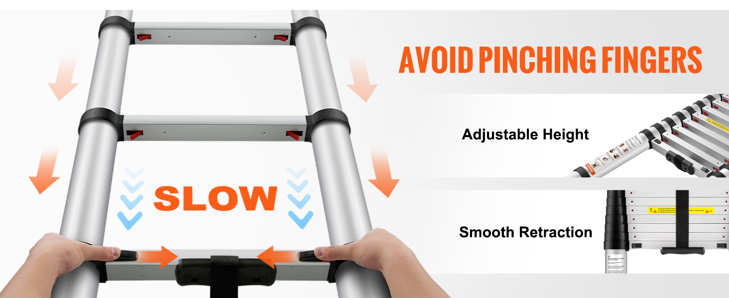 VEVOR strėlės ilginimas kopėčiomis, su reguliuojamo aukščio, sklandžiai įtraukimo, ir anti-pinch dizainas.