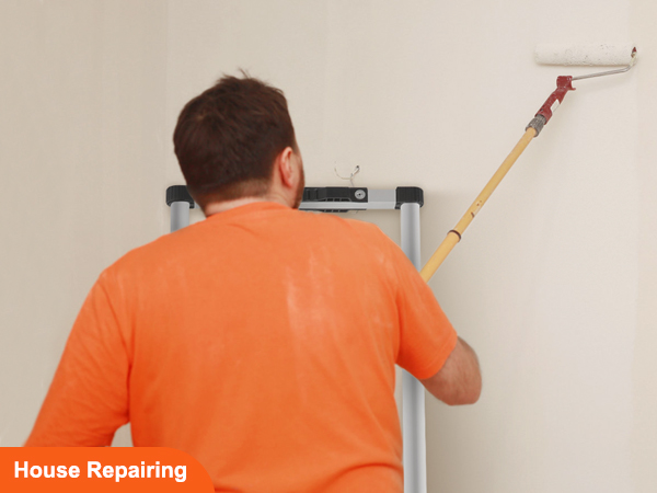 asmuo, dažymas, sienų, su voleliu, naudojant VEVOR strėlės ilginimas kopėčių namų remontas.