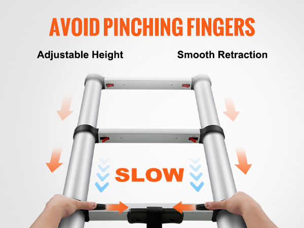 VEVOR teleskoopsilindrit redel, millel on reguleeritav kõrgus, aeglaselt sisse, ja näputäis-tasuta kujundus.