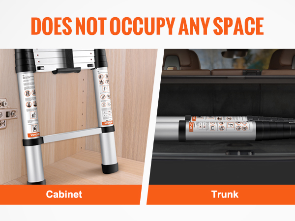 VEVOR teleskoopsilindrit redeli all ladustada diivan, kapis, in trunk, ja taga luuk; kompaktne ja ruumisäästlik.