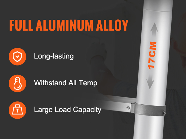 VEVOR telescoping ladder - full aluminum alloy, long-lasting, all temp resistance, large load capacity.