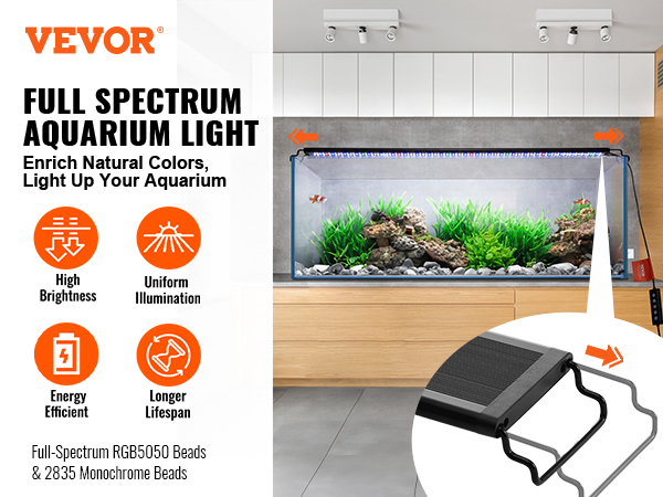 VEVOR aquarium light, full spectrum led lighting an aquarium with plants and fish